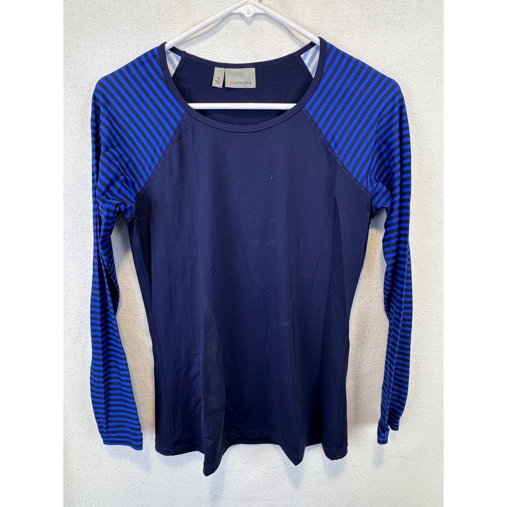Athleta Rashguard Navy Blue Pacifica Striped Long Sleeve Swim Top 242999 Size M
